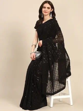 georgette-black-embroidered-saree-sequence-work